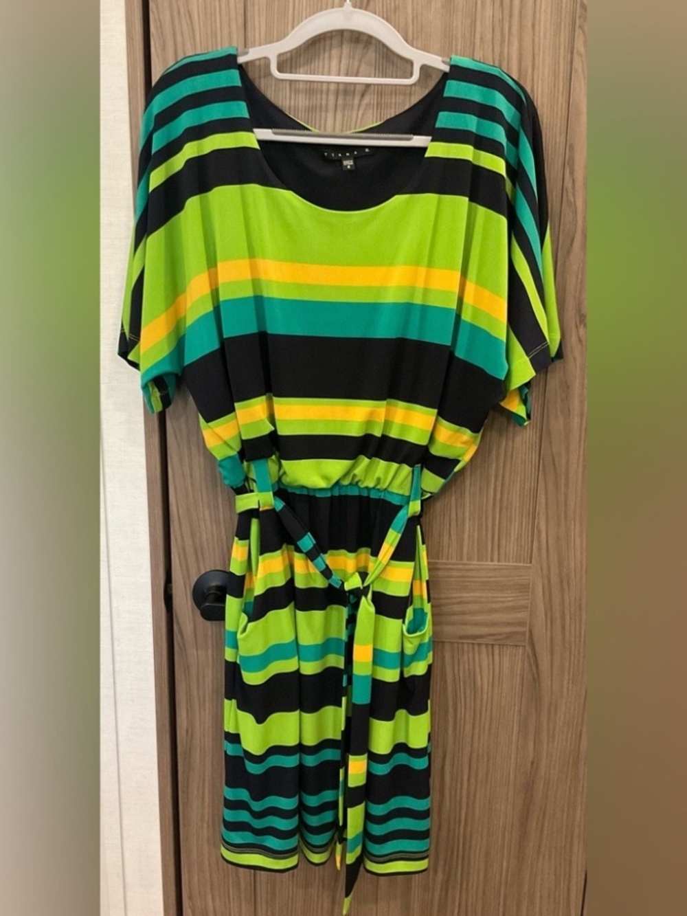 TIANA B. SIZE 8 SHORT SLEEVE GREEN STRIPED DRESS LOT5911